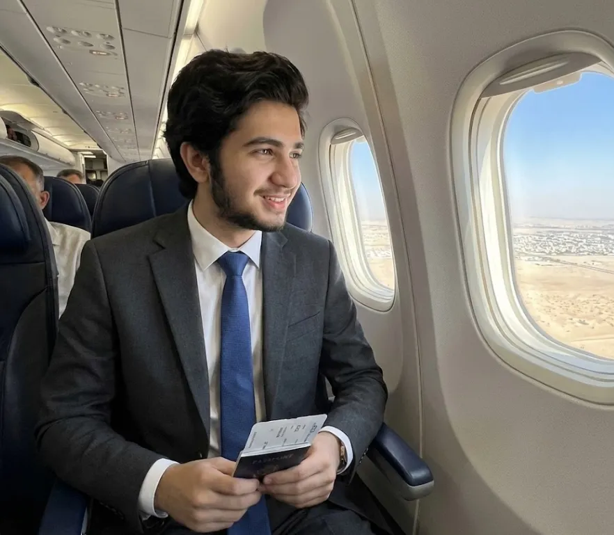 Hassan travelling on flight